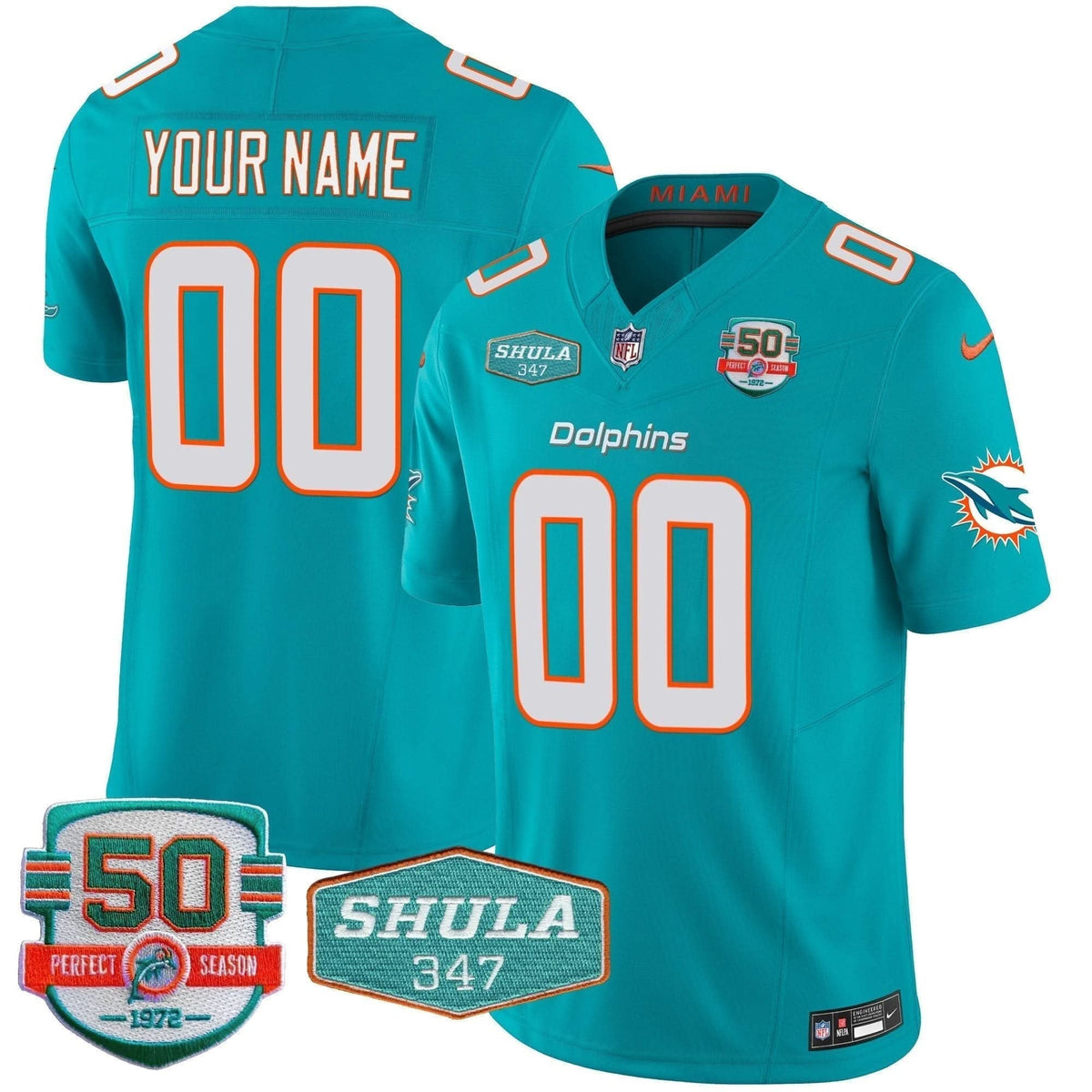 Dolphins Shula 347 Patch Vapor Limited Custom Jersey V2 - All Stitched - image 3
