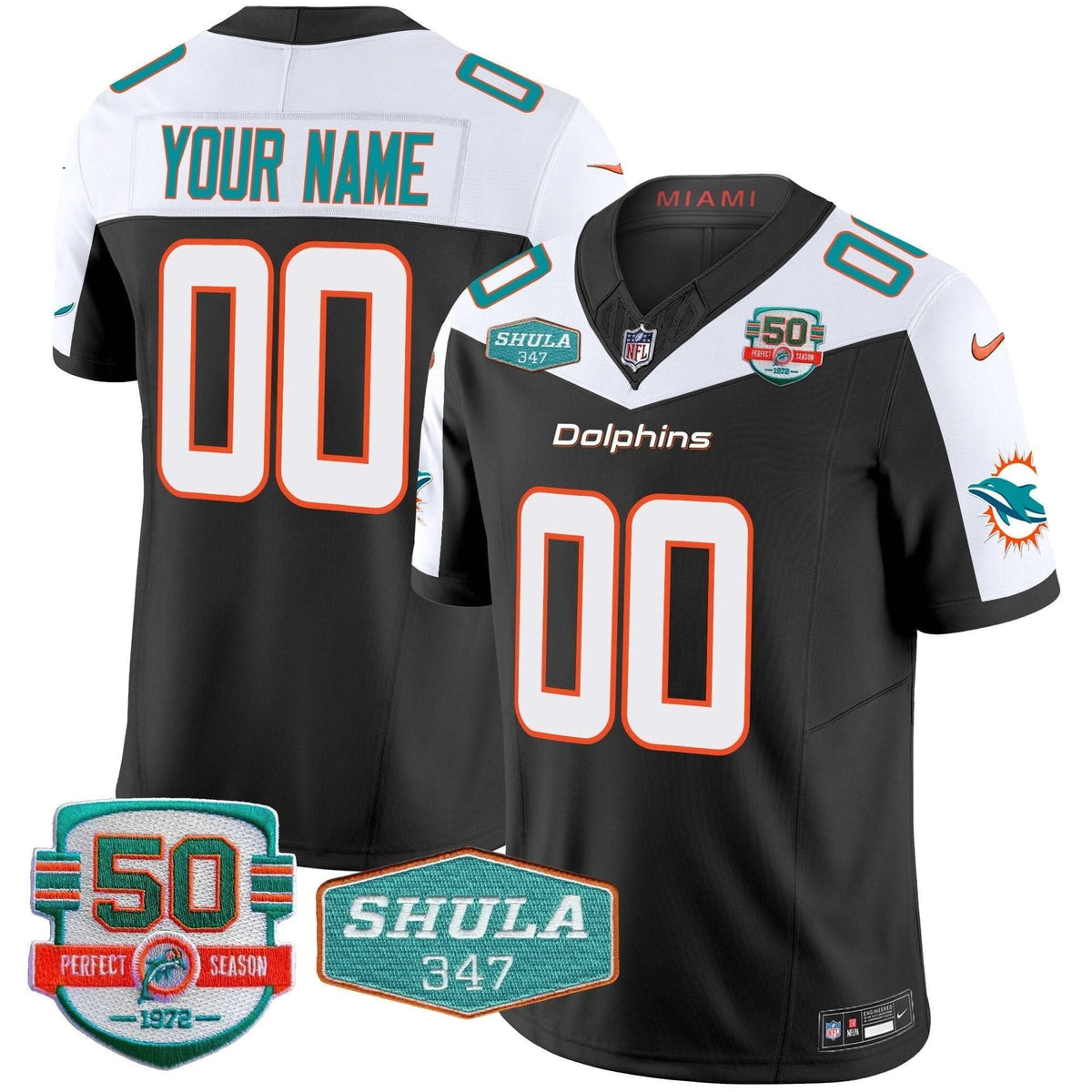 Dolphins Shula 347 Patch Vapor Limited Custom Jersey V2 - All Stitched - image 1