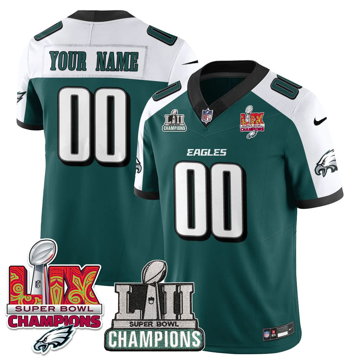 Custom Name/Gender Philadelphia Eagles LII-LIX Super Bowl Champions Vapor Limited Jersey - All Stitched - image 4