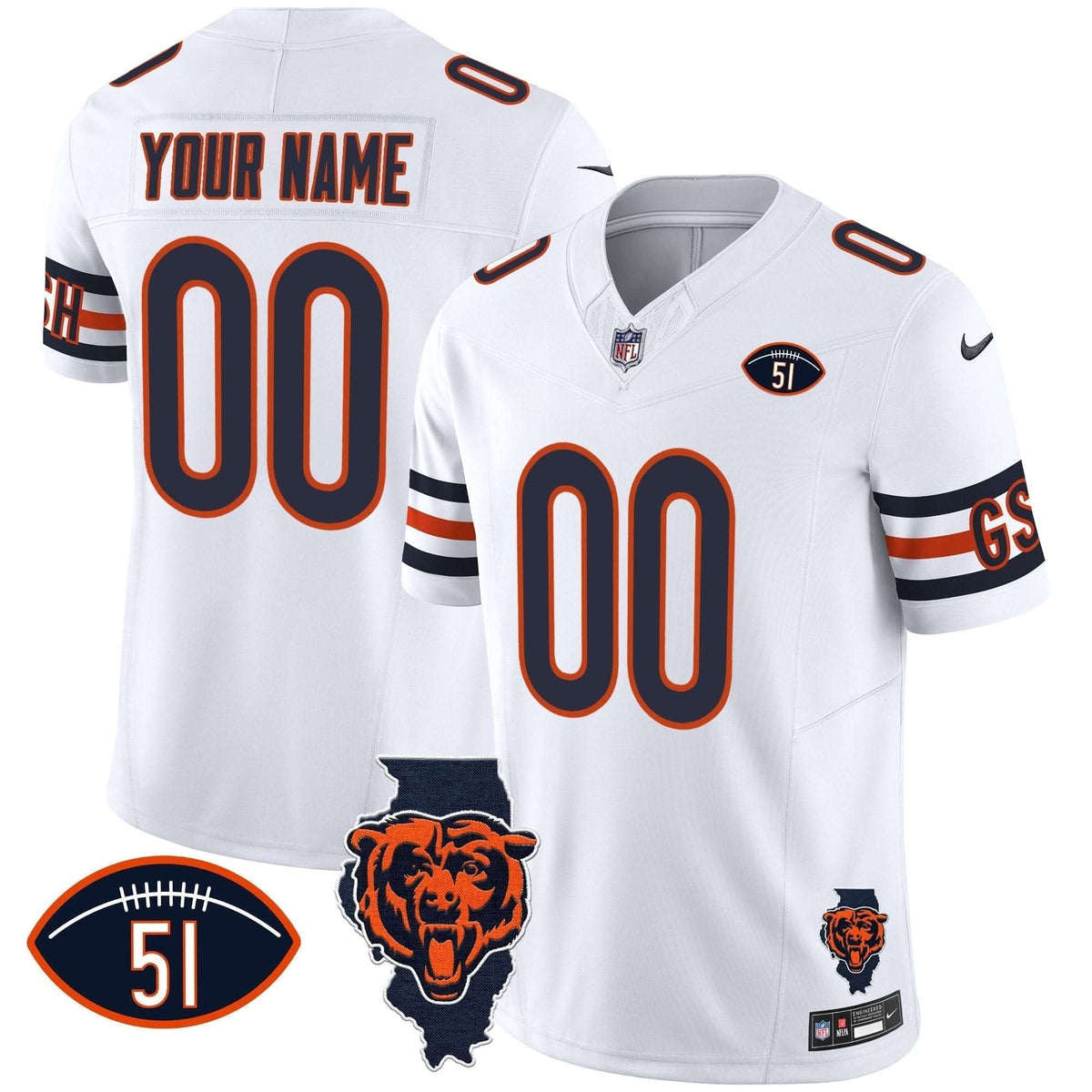 Bears Illinois Patch Vapor Custom Jersey - All Stitched - image 3
