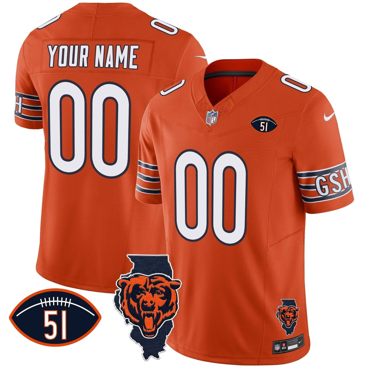 Bears Illinois Patch Vapor Custom Jersey - All Stitched - image 4