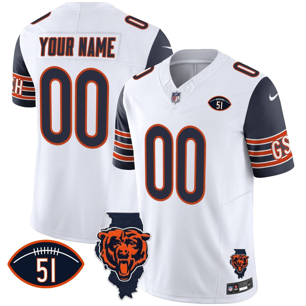 Bears Illinois Patch Vapor Custom Jersey - All Stitched - image 5