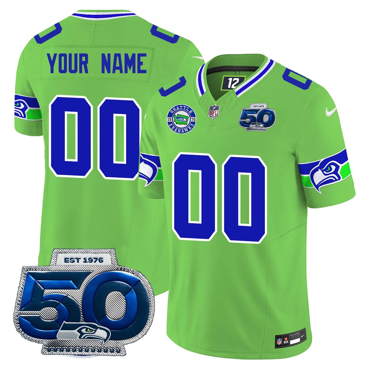 Seattle Seahawks 50th Season Vapor Limited Custom Jersey - All Stitched - image 2