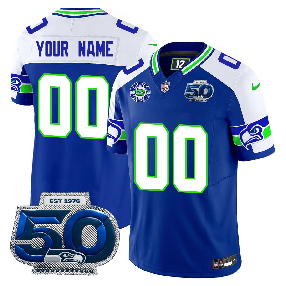 Seattle Seahawks 50th Season Vapor Limited Custom Jersey - All Stitched - image 6
