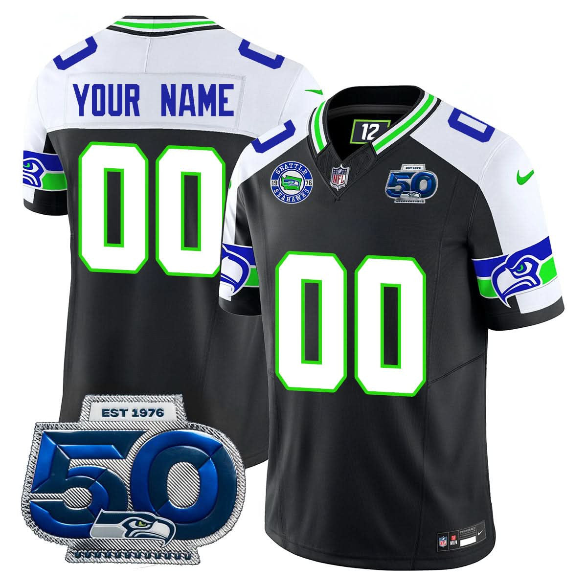 Seattle Seahawks 50th Season Vapor Limited Custom Jersey - All Stitched - image 1