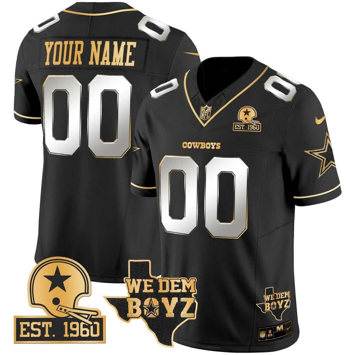 Cowboys Est. 1960 & We Dem Boyz Patch Gold Vapor Limited Custom Jersey V2 - All Stitched - image 2
