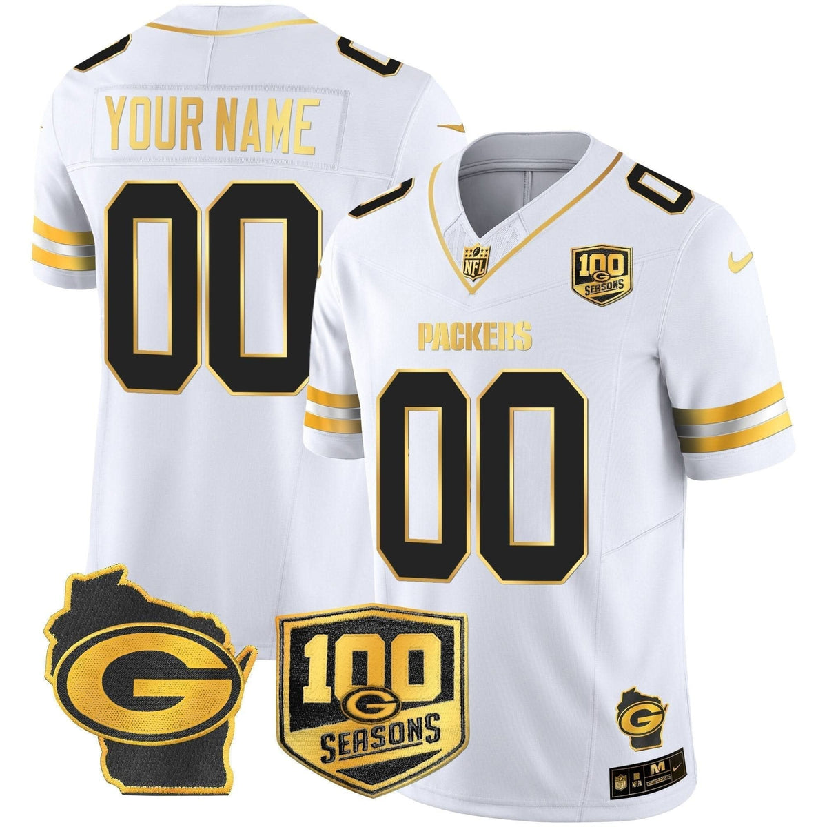 Packers 100th Season & Home Patch Gold Vapor Limited Custom Jersey - All Stitched - image 4