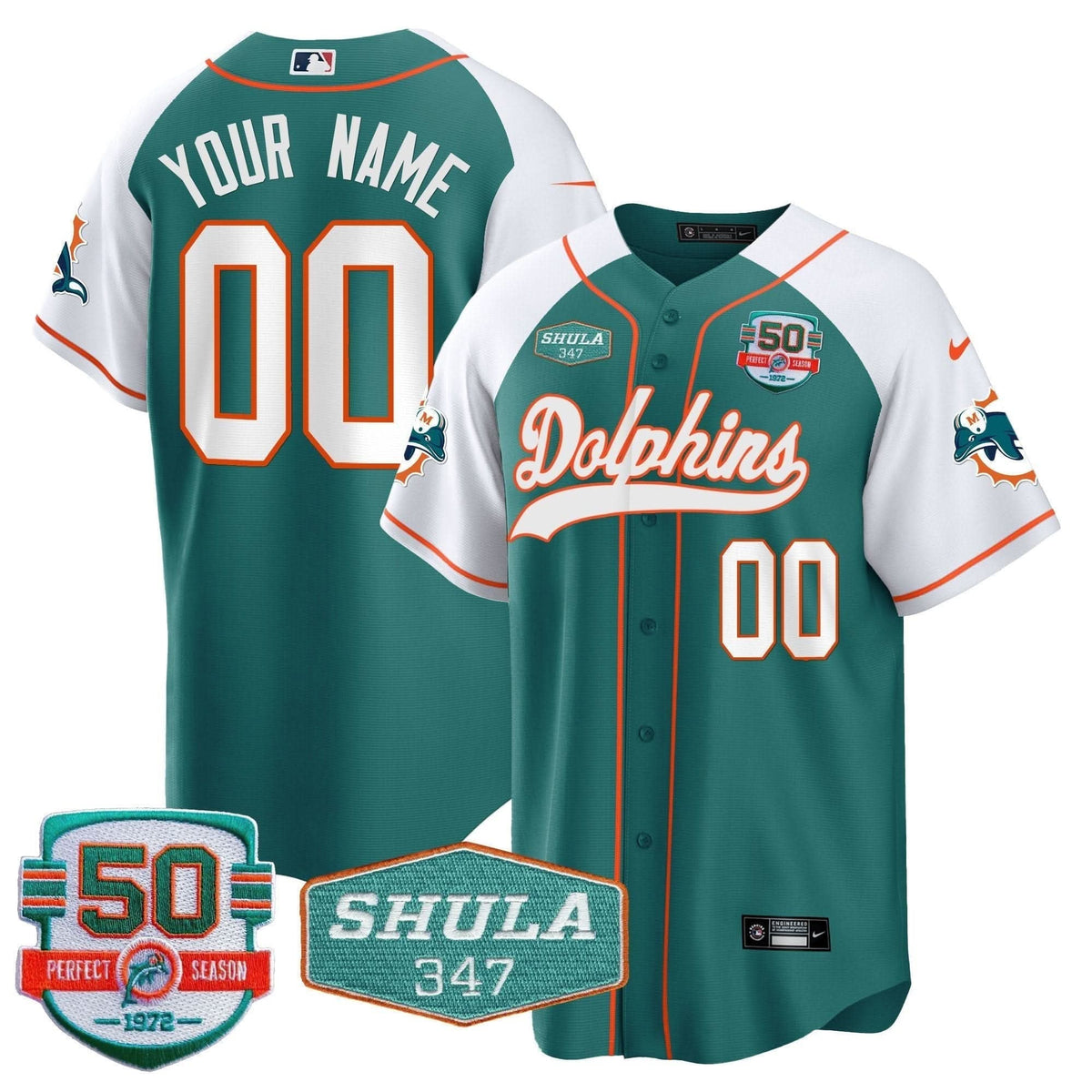 Dolphins 50th & Don Shula 347 Memorial Patch Baseball Custom Jersey - All Stitched - image 2
