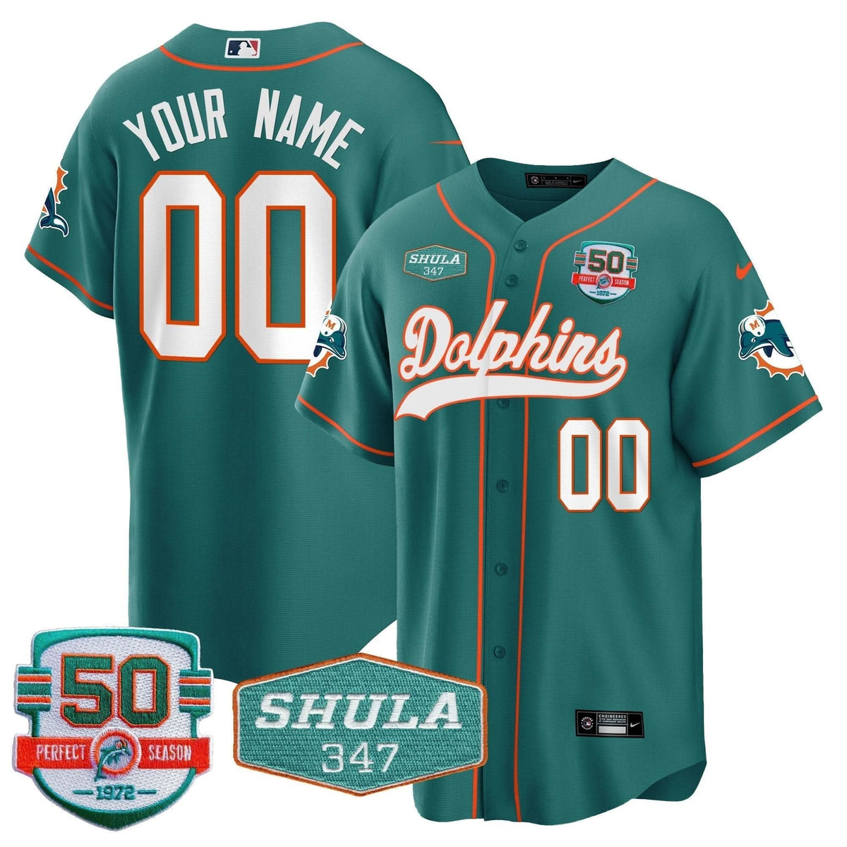 Dolphins 50th & Don Shula 347 Memorial Patch Baseball Custom Jersey - All Stitched - image 3
