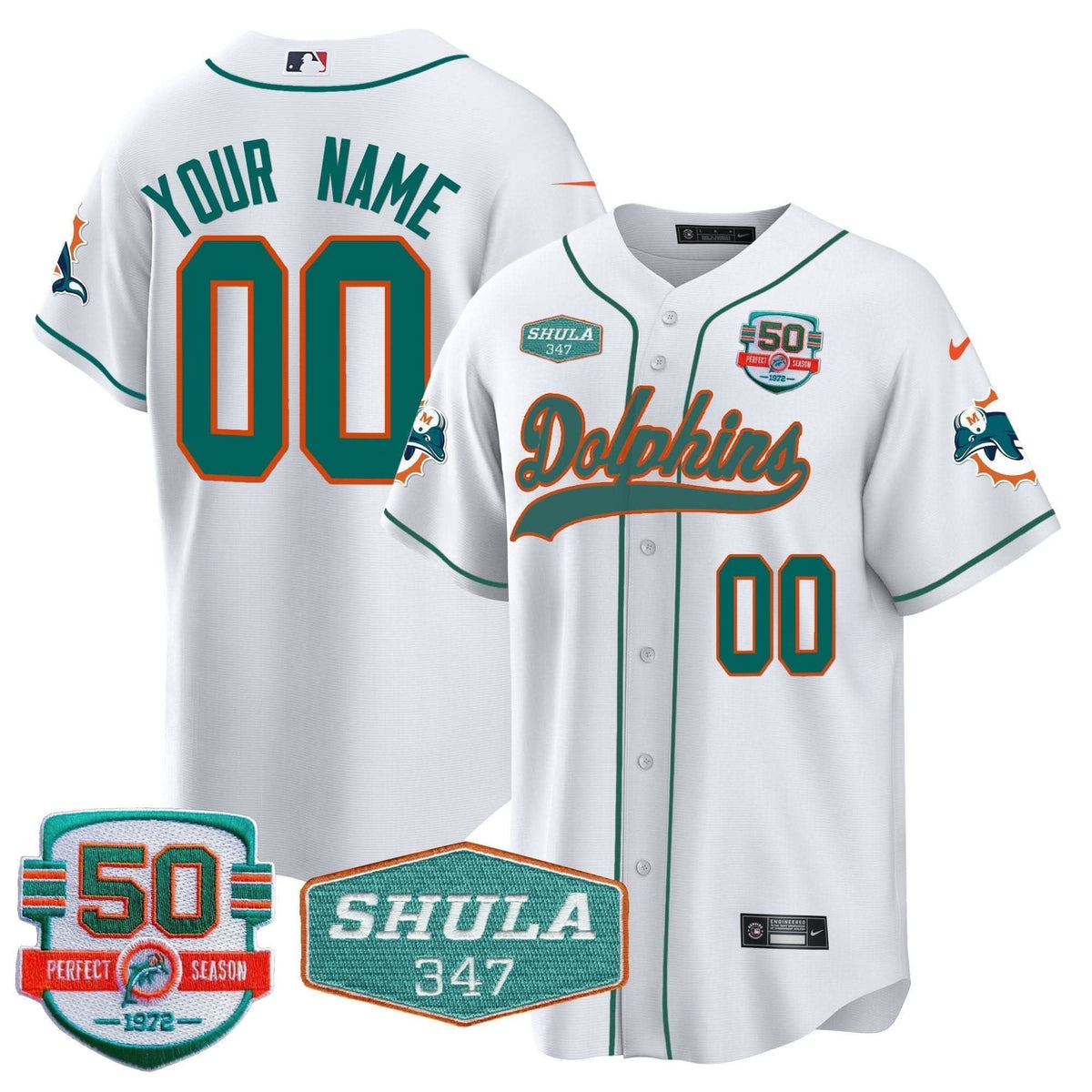 Dolphins 50th & Don Shula 347 Memorial Patch Baseball Custom Jersey - All Stitched - image 4