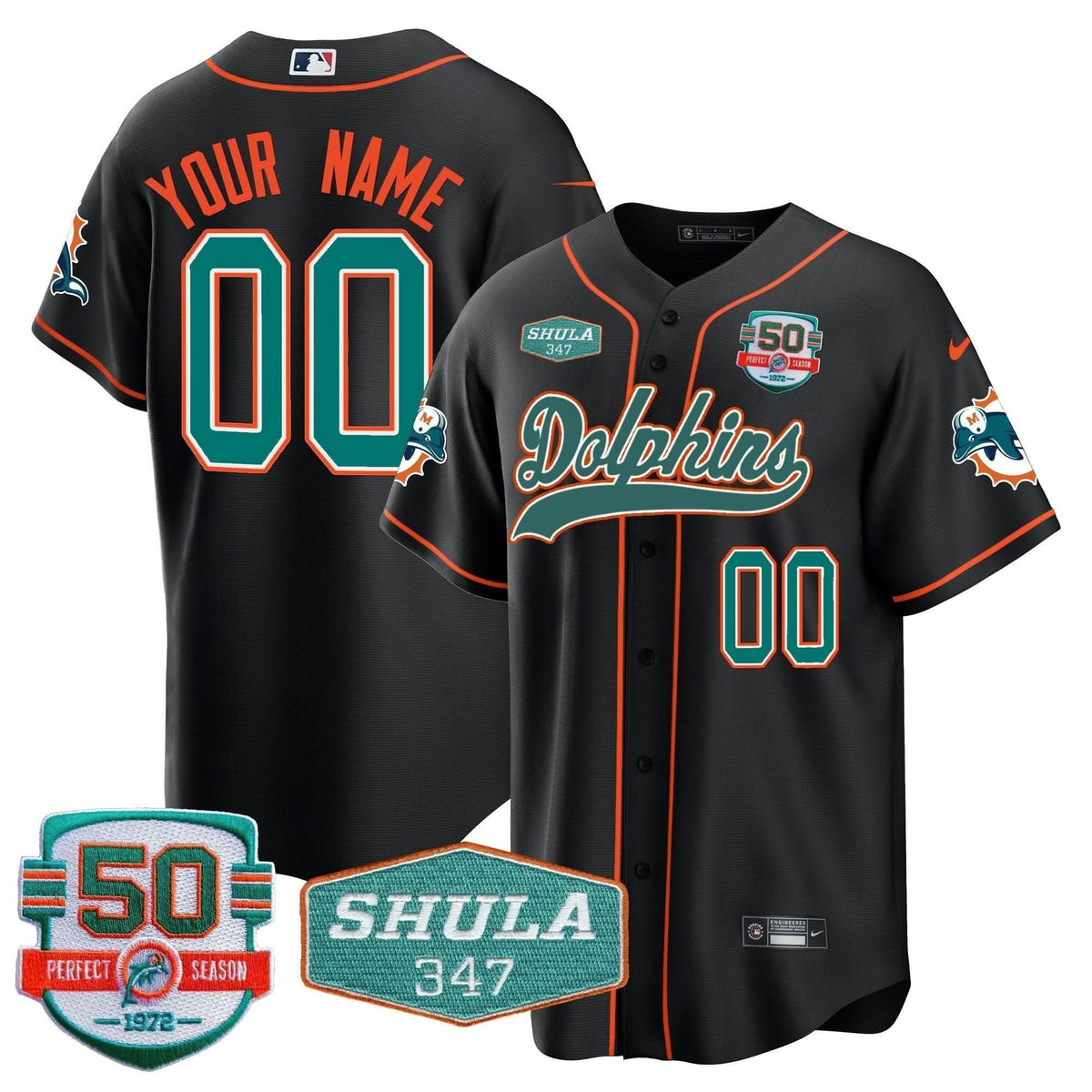 Dolphins 50th & Don Shula 347 Memorial Patch Baseball Custom Jersey - All Stitched - image 5
