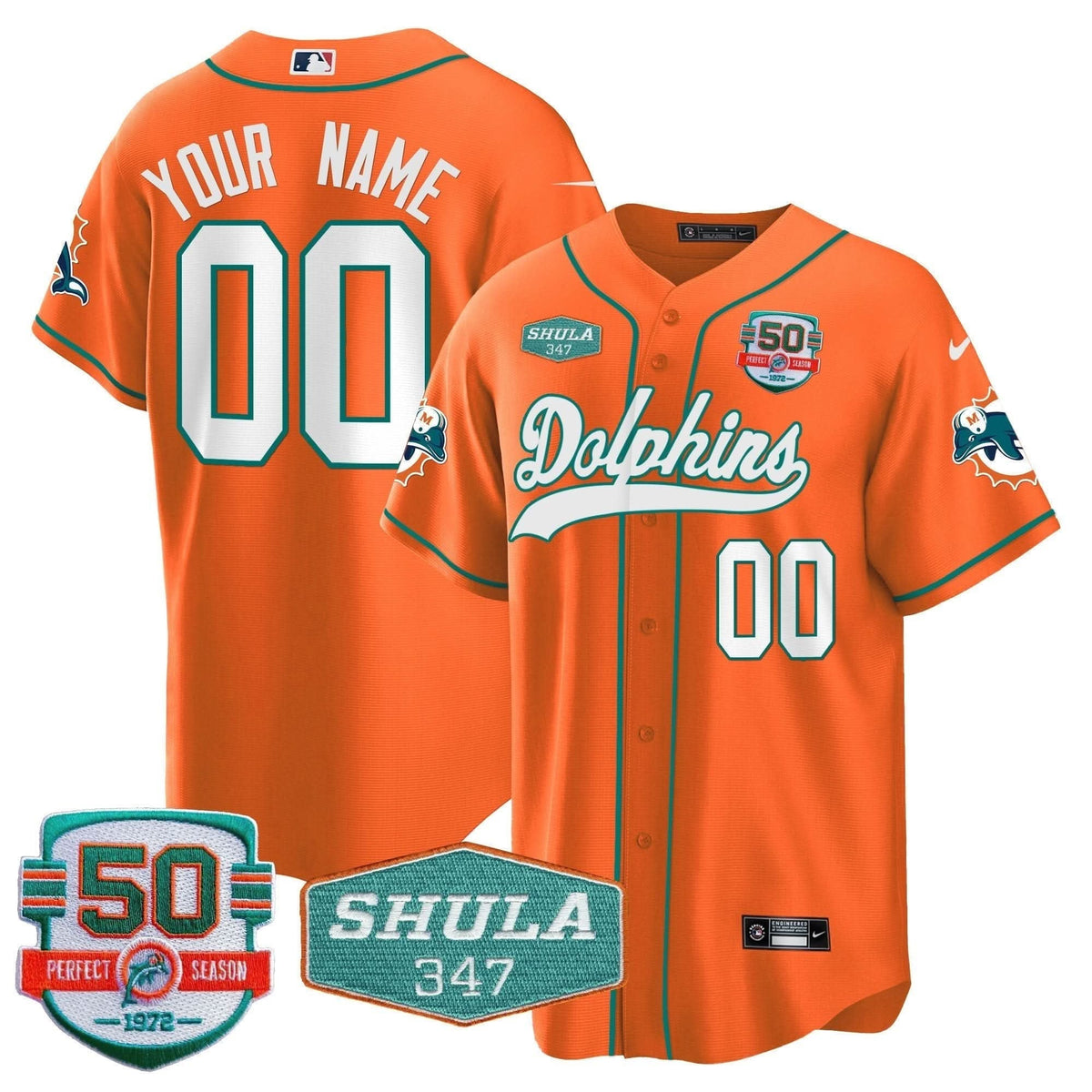 Dolphins 50th & Don Shula 347 Memorial Patch Baseball Custom Jersey - All Stitched - image 6