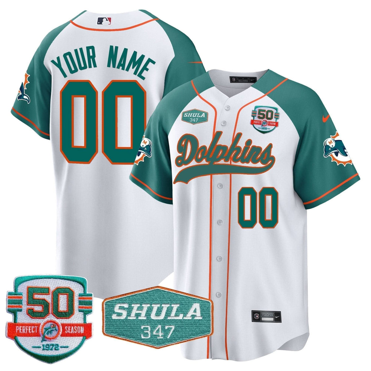 Dolphins 50th & Don Shula 347 Memorial Patch Baseball Custom Jersey - All Stitched - image 7