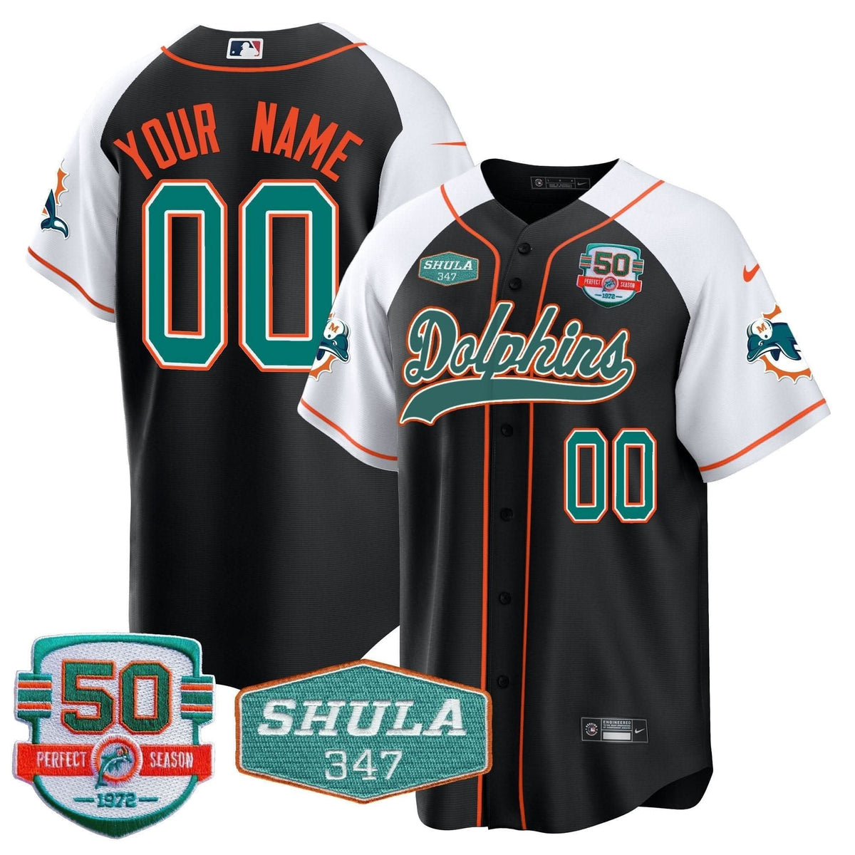 Dolphins 50th & Don Shula 347 Memorial Patch Baseball Custom Jersey - All Stitched - image 1