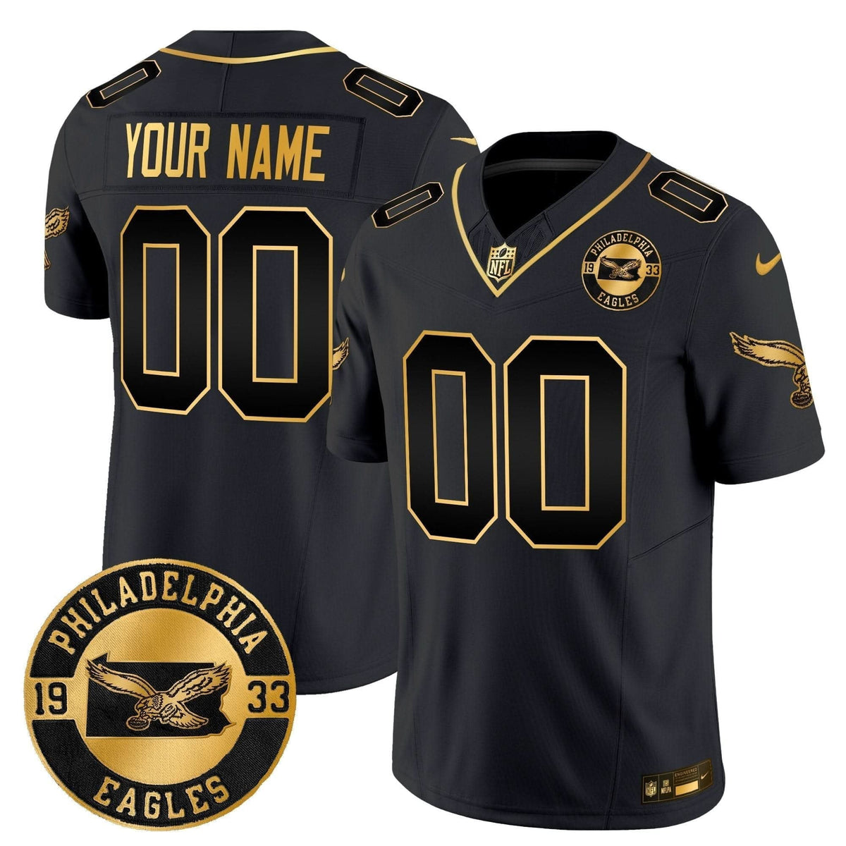Philadelphia Eagles 2024 Throwback Gold Vapor Limited Custom Jersey - Est. 1933 Patch - All Stitched - image 3