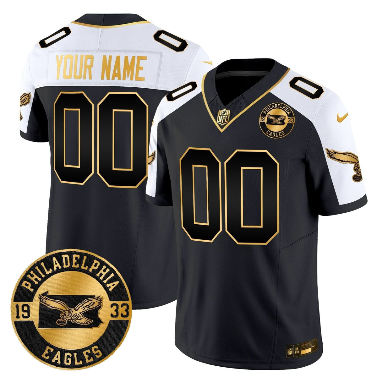Philadelphia Eagles 2024 Throwback Gold Vapor Limited Custom Jersey - Est. 1933 Patch - All Stitched - image 1