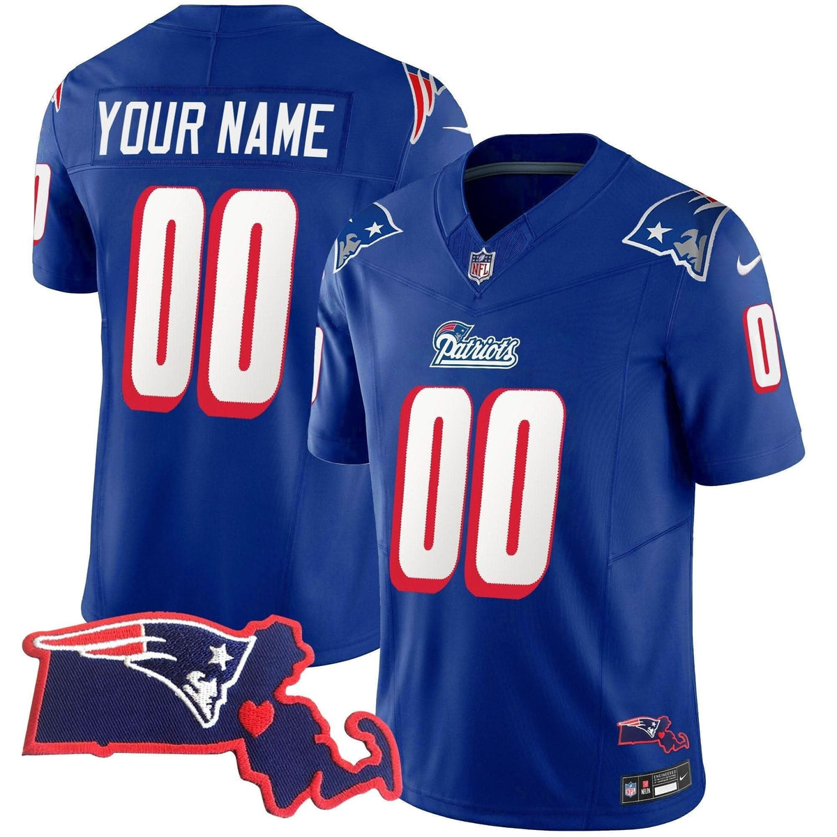 Patriots 1996 Throwback State Patch Vapor Custom Jersey - All Stitched - image 3