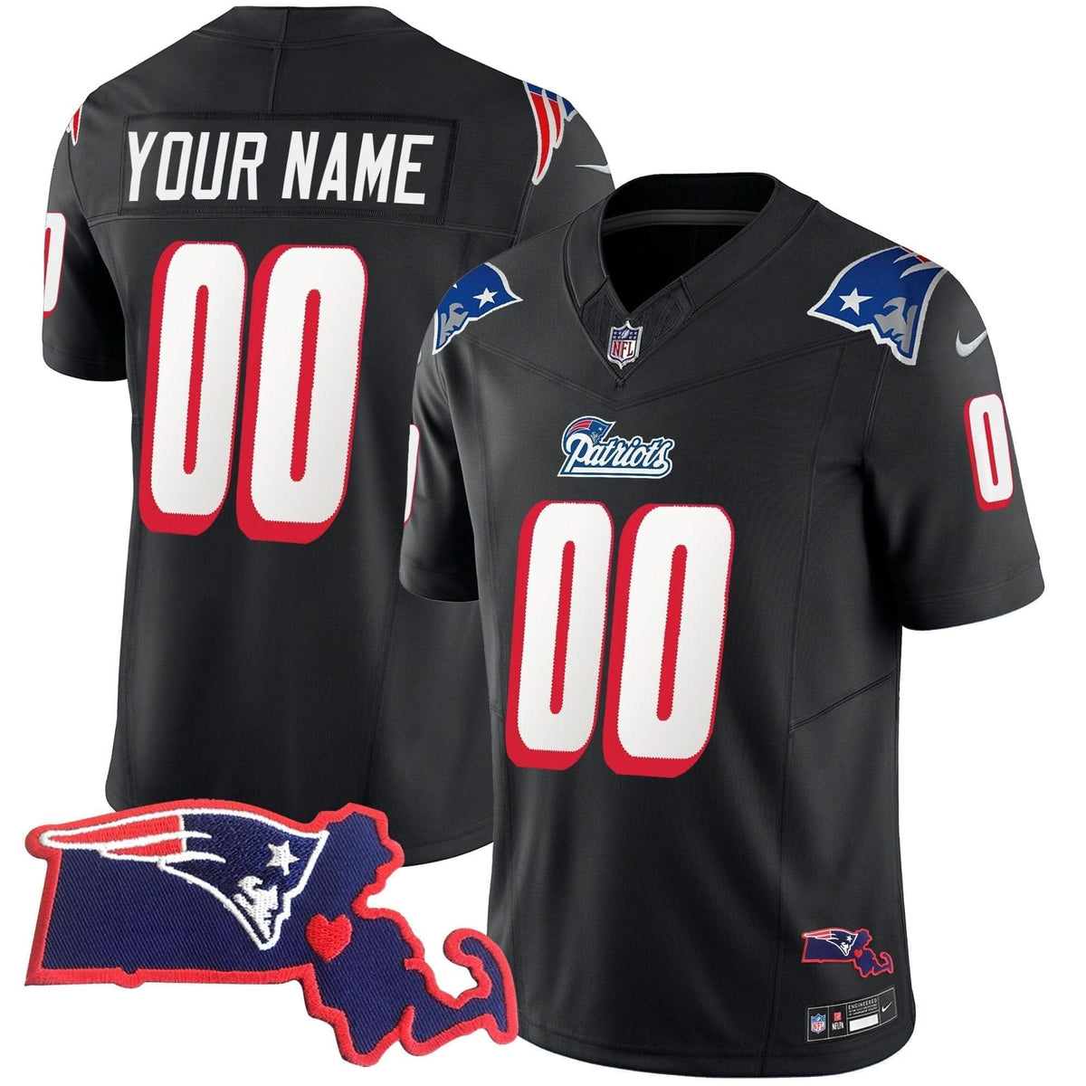 Patriots 1996 Throwback State Patch Vapor Custom Jersey - All Stitched - image 6