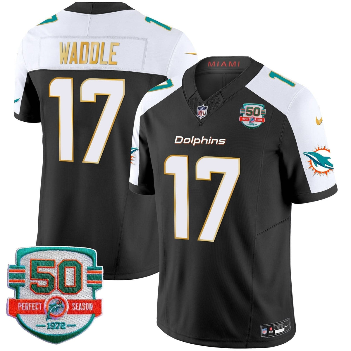 Dolphins Gold Trim Vapor Limited Jersey - All Stitched - image 2