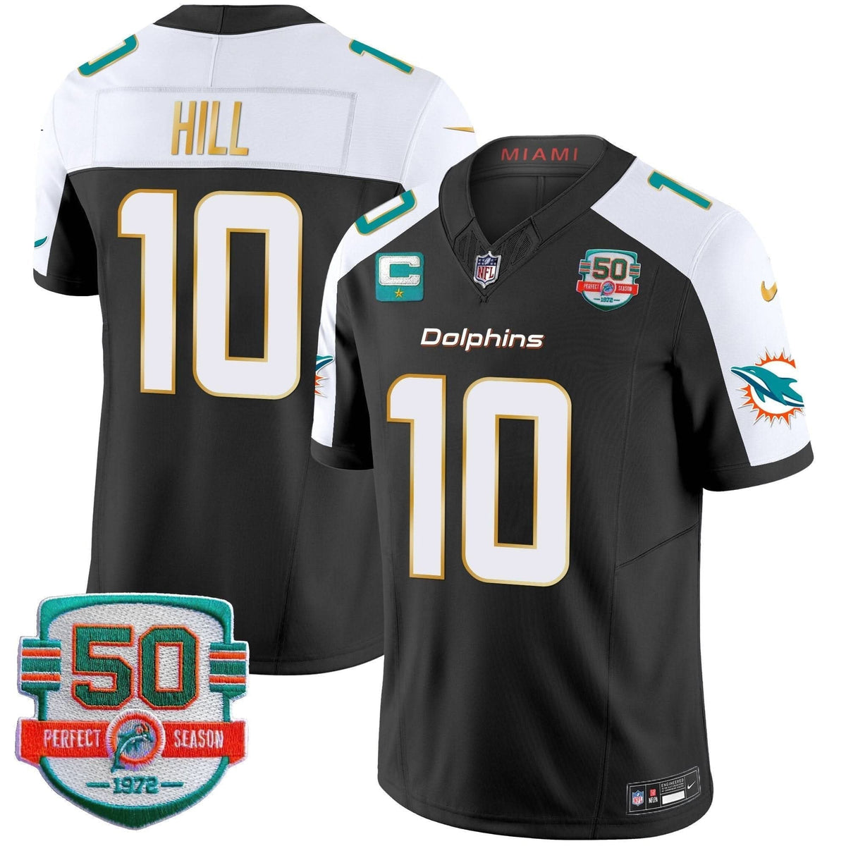 Dolphins Gold Trim Vapor Limited Jersey - All Stitched - image 3