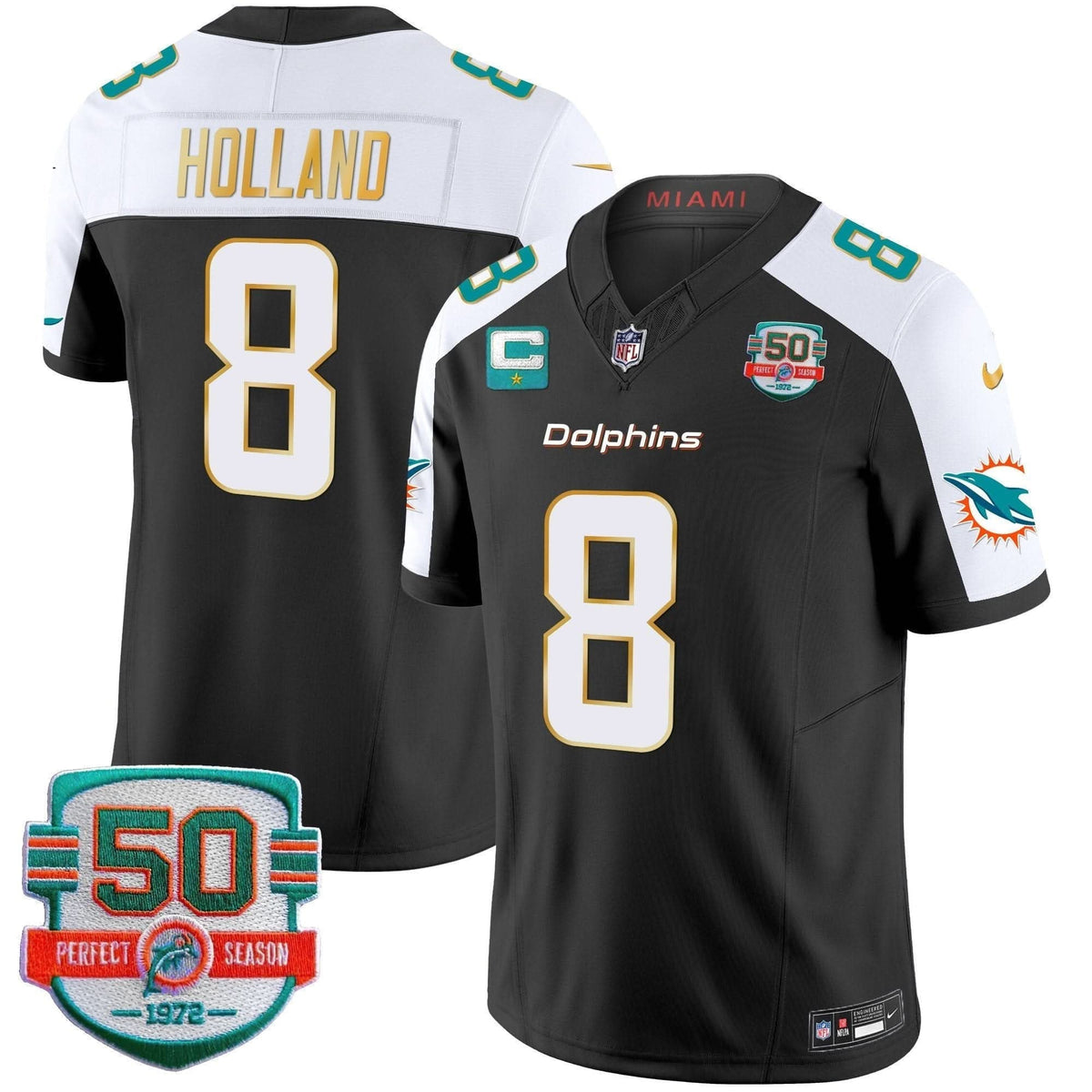 Dolphins Gold Trim Vapor Limited Jersey - All Stitched - image 4