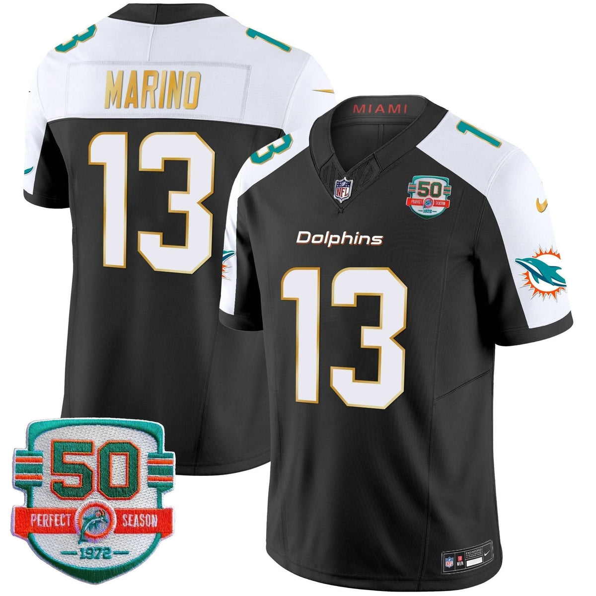 Dolphins Gold Trim Vapor Limited Jersey - All Stitched - image 5