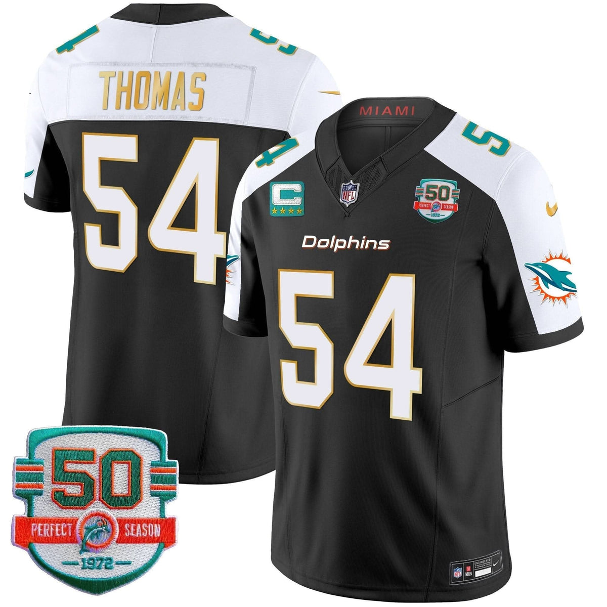 Dolphins Gold Trim Vapor Limited Jersey - All Stitched - image 6