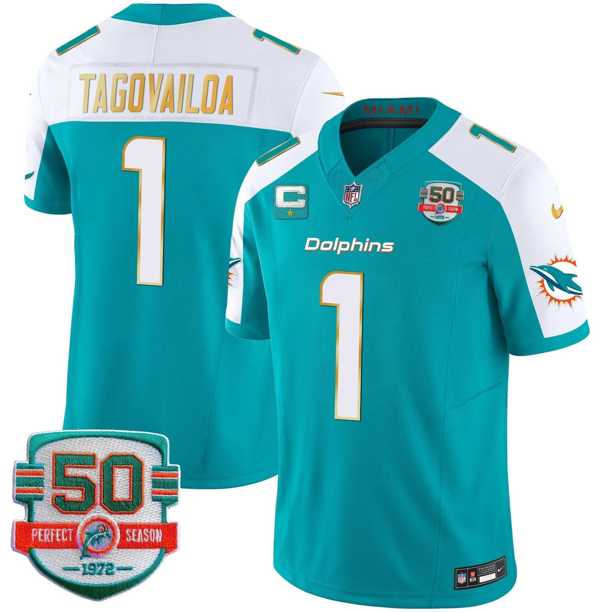 Dolphins Gold Trim Vapor Limited Jersey - All Stitched - image 9
