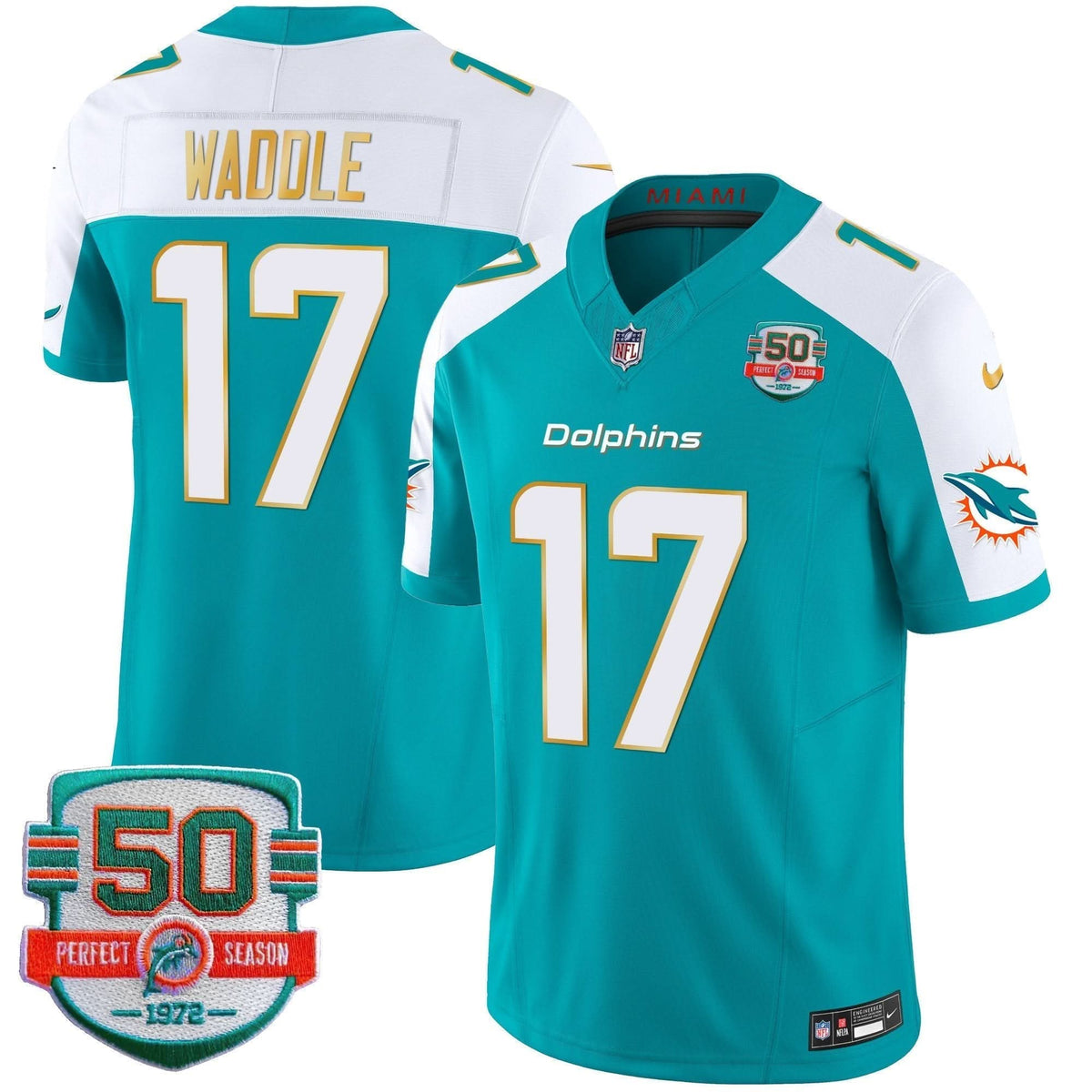 Dolphins Gold Trim Vapor Limited Jersey - All Stitched - image 10