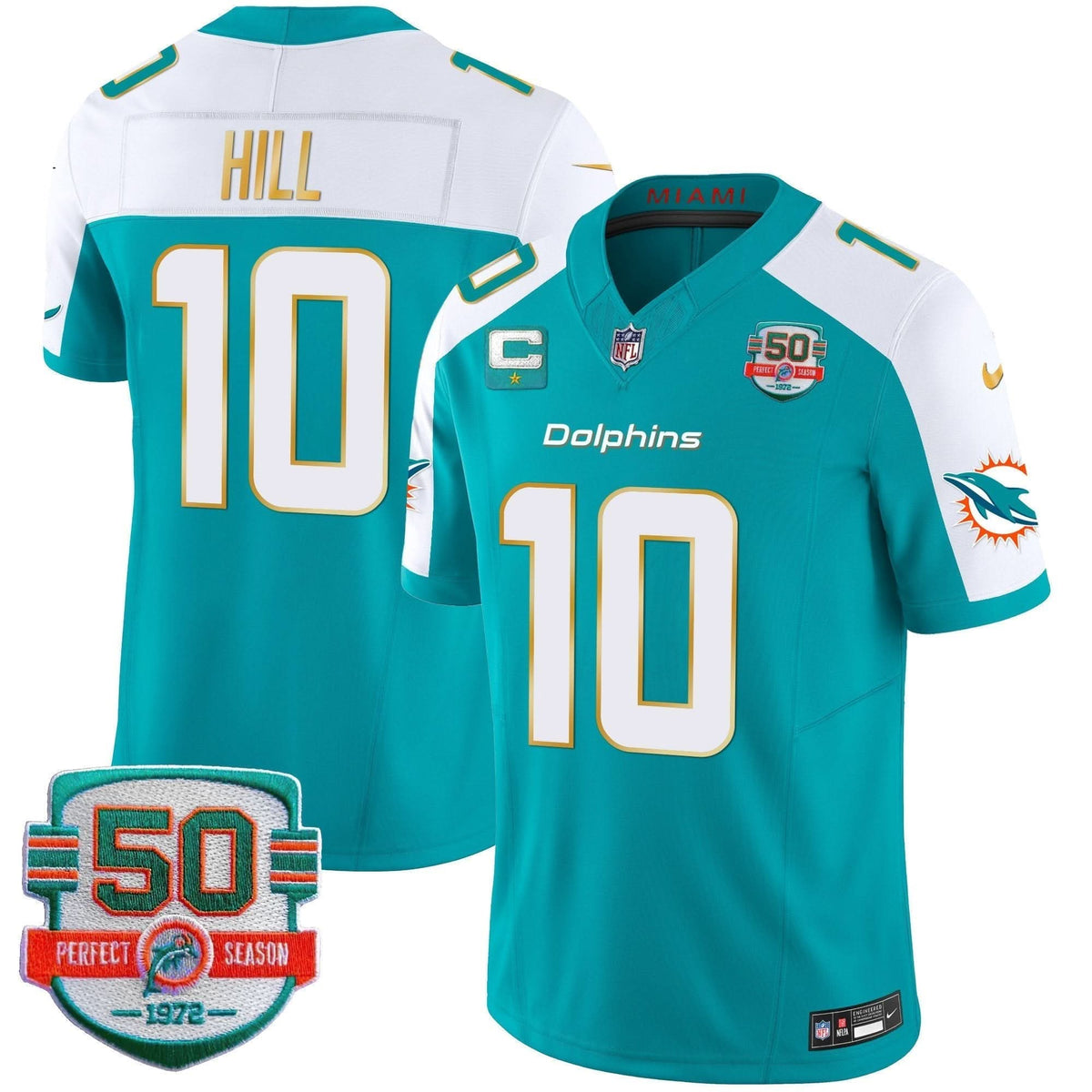 Dolphins Gold Trim Vapor Limited Jersey - All Stitched - image 11