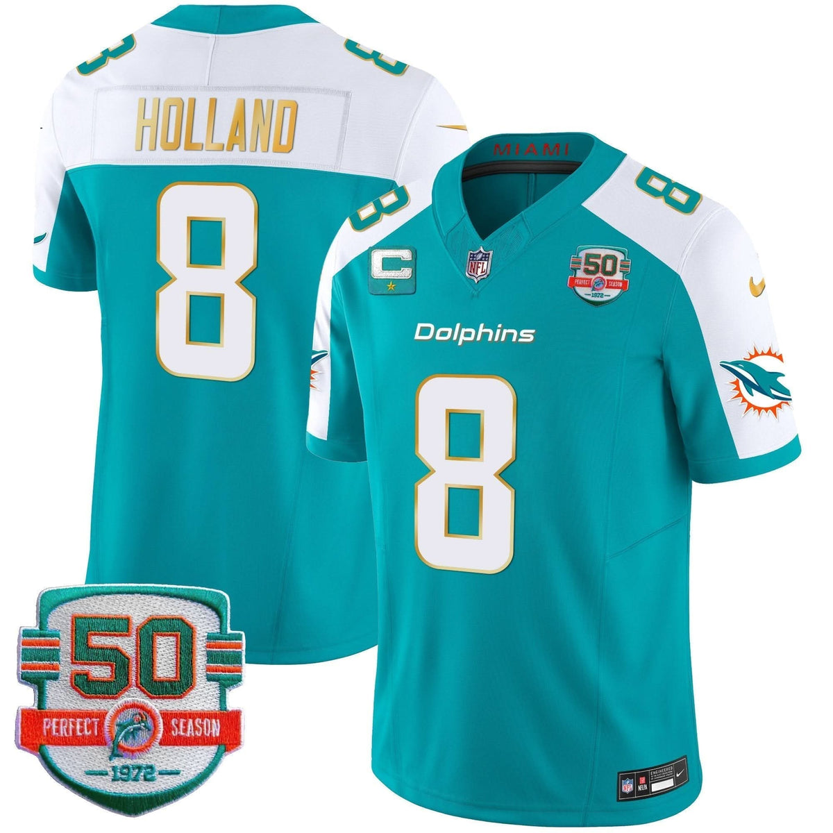 Dolphins Gold Trim Vapor Limited Jersey - All Stitched - image 12