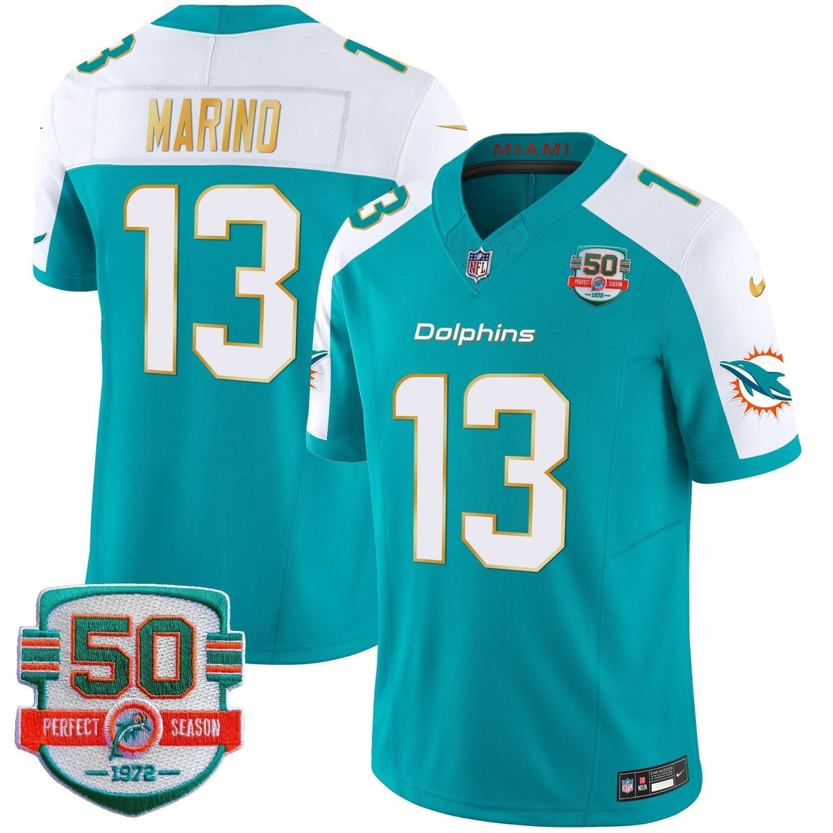 Dolphins Gold Trim Vapor Limited Jersey - All Stitched - image 13
