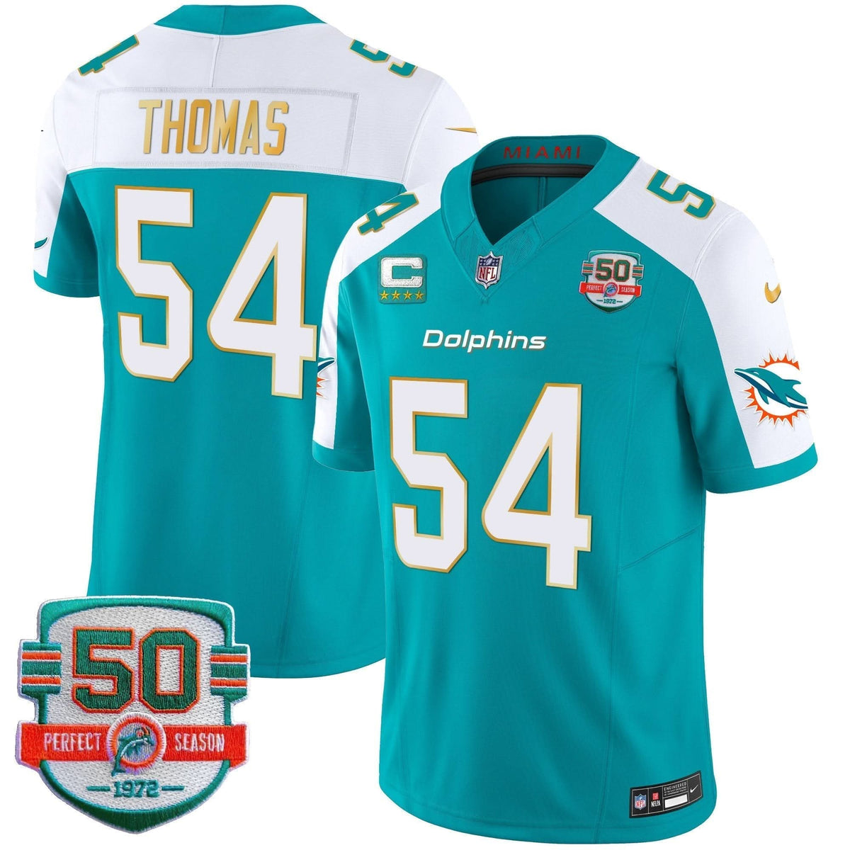 Dolphins Gold Trim Vapor Limited Jersey - All Stitched - image 14