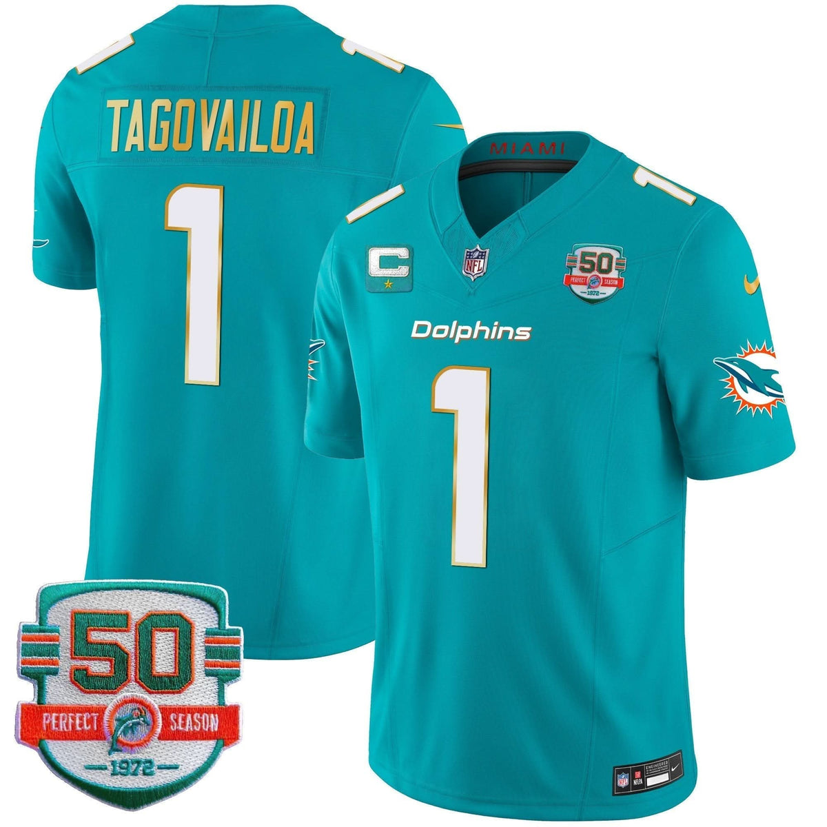 Dolphins Gold Trim Vapor Limited Jersey - All Stitched - image 17