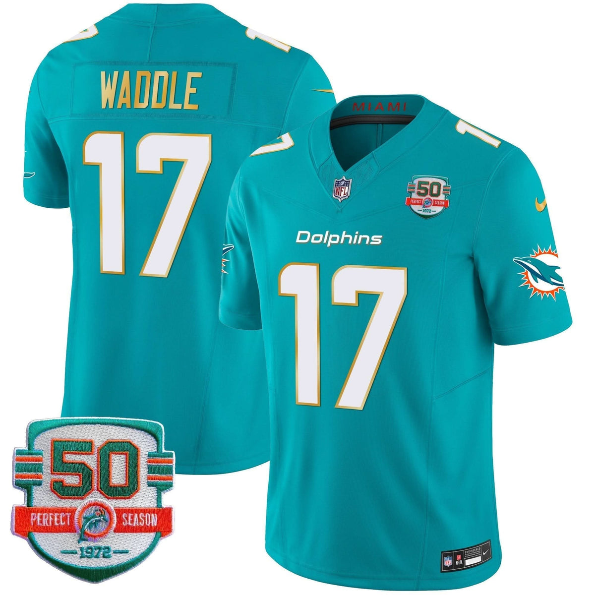 Dolphins Gold Trim Vapor Limited Jersey - All Stitched - image 18