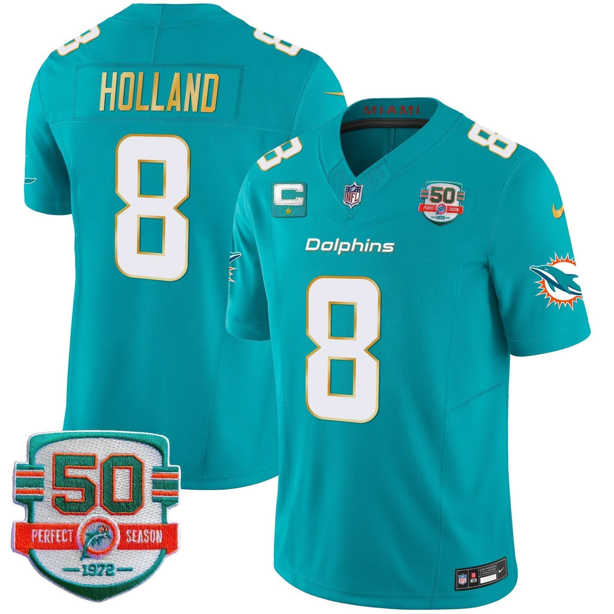 Dolphins Gold Trim Vapor Limited Jersey - All Stitched - image 20