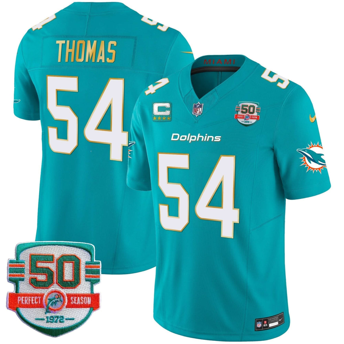 Dolphins Gold Trim Vapor Limited Jersey - All Stitched - image 22