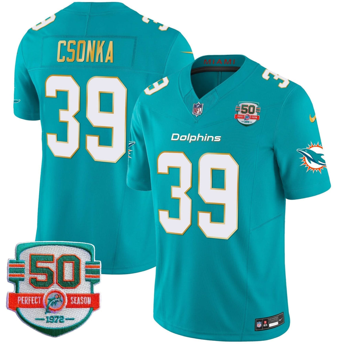 Dolphins Gold Trim Vapor Limited Jersey - All Stitched - image 23