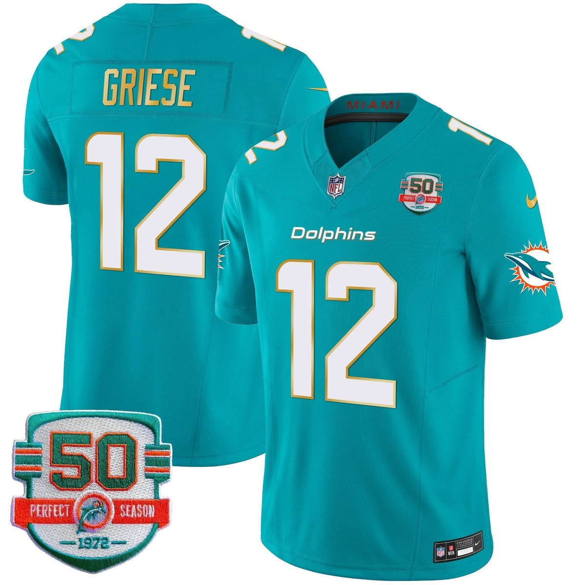 Dolphins Gold Trim Vapor Limited Jersey - All Stitched - image 24