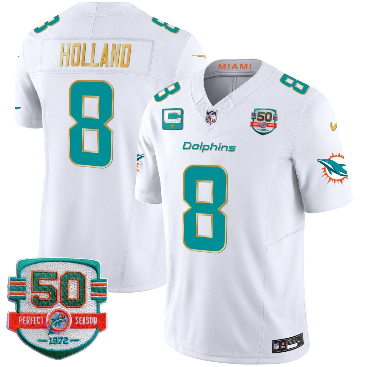 Dolphins Gold Trim Vapor Limited Jersey - All Stitched - image 28