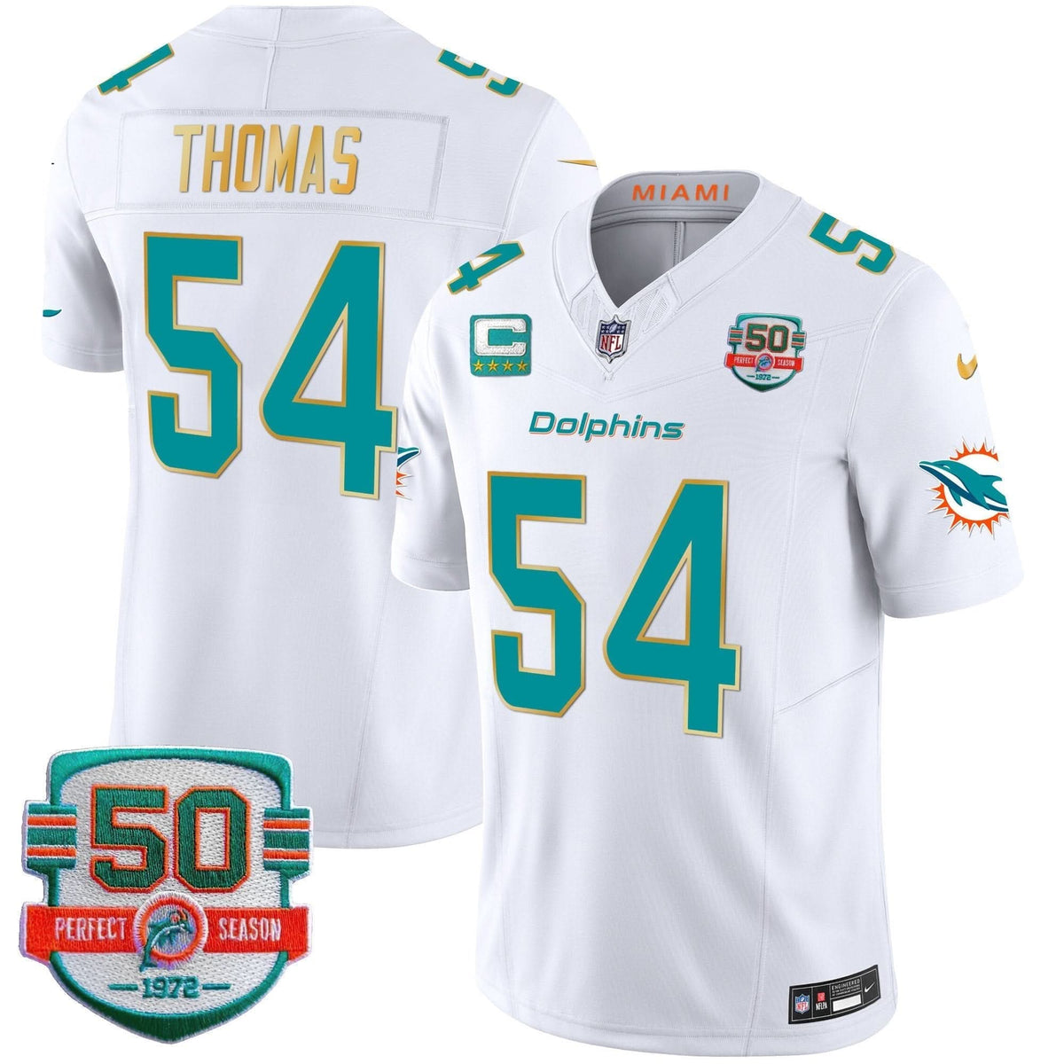 Dolphins Gold Trim Vapor Limited Jersey - All Stitched - image 30