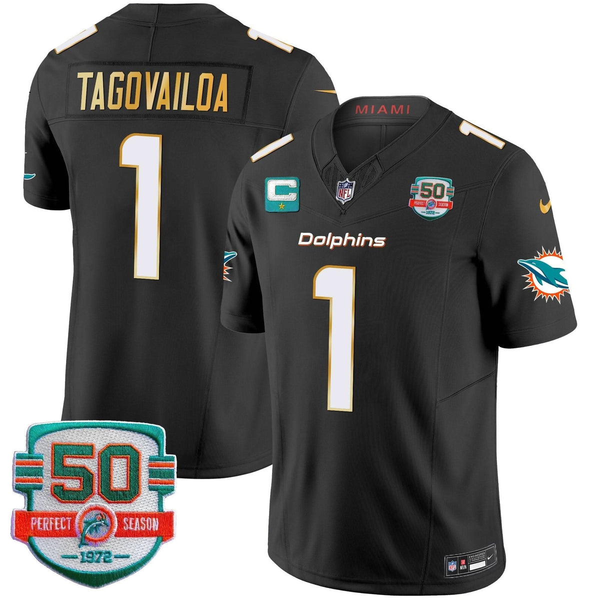 Dolphins Gold Trim Vapor Limited Jersey - All Stitched - image 33