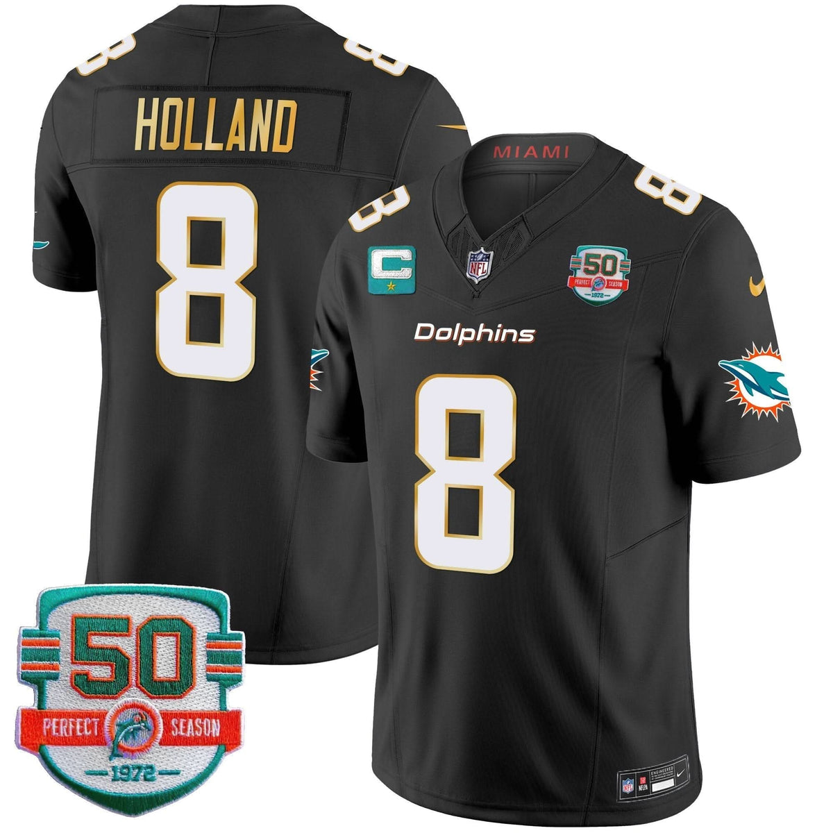 Dolphins Gold Trim Vapor Limited Jersey - All Stitched - image 36