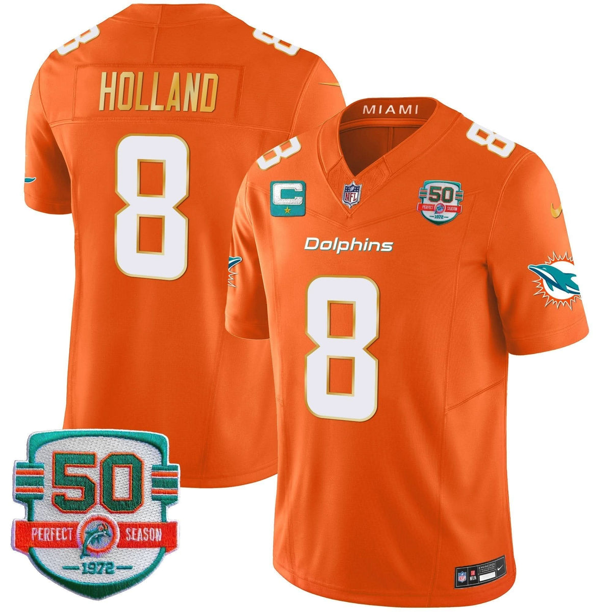 Dolphins Gold Trim Vapor Limited Jersey - All Stitched - image 44