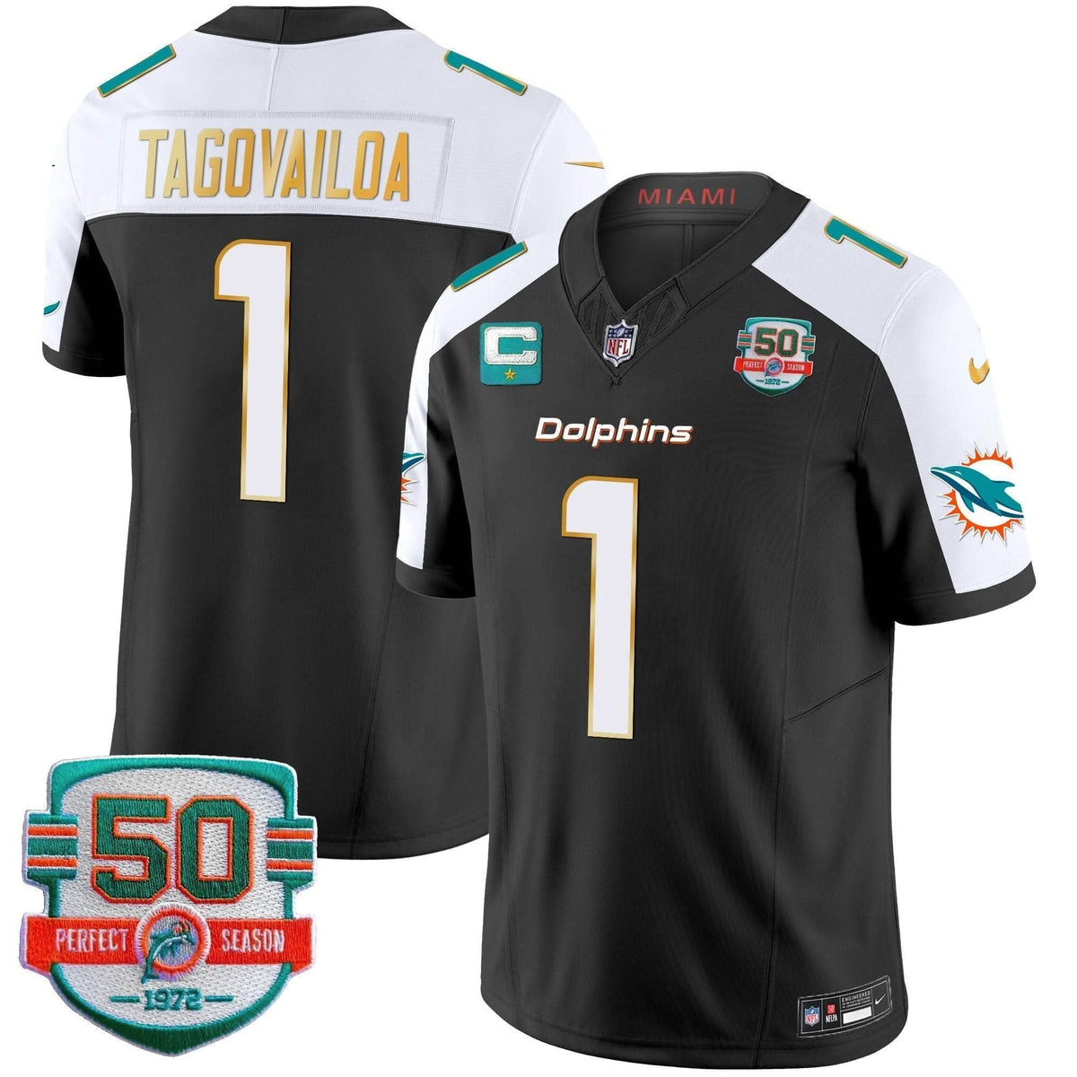 Dolphins Gold Trim Vapor Limited Jersey - All Stitched - image 1