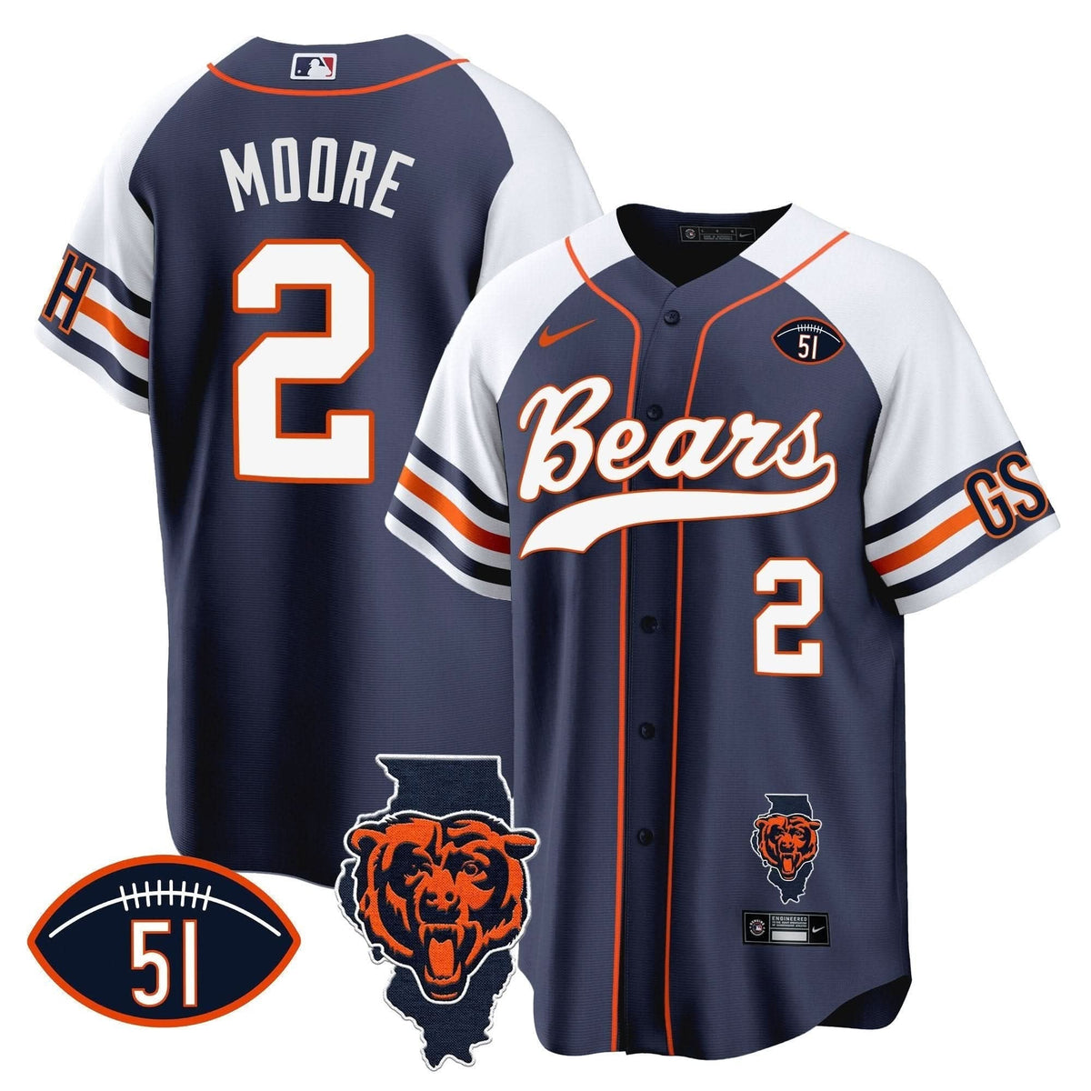Bears Illinois Patch Baseball Jersey - All Stitched - image 3