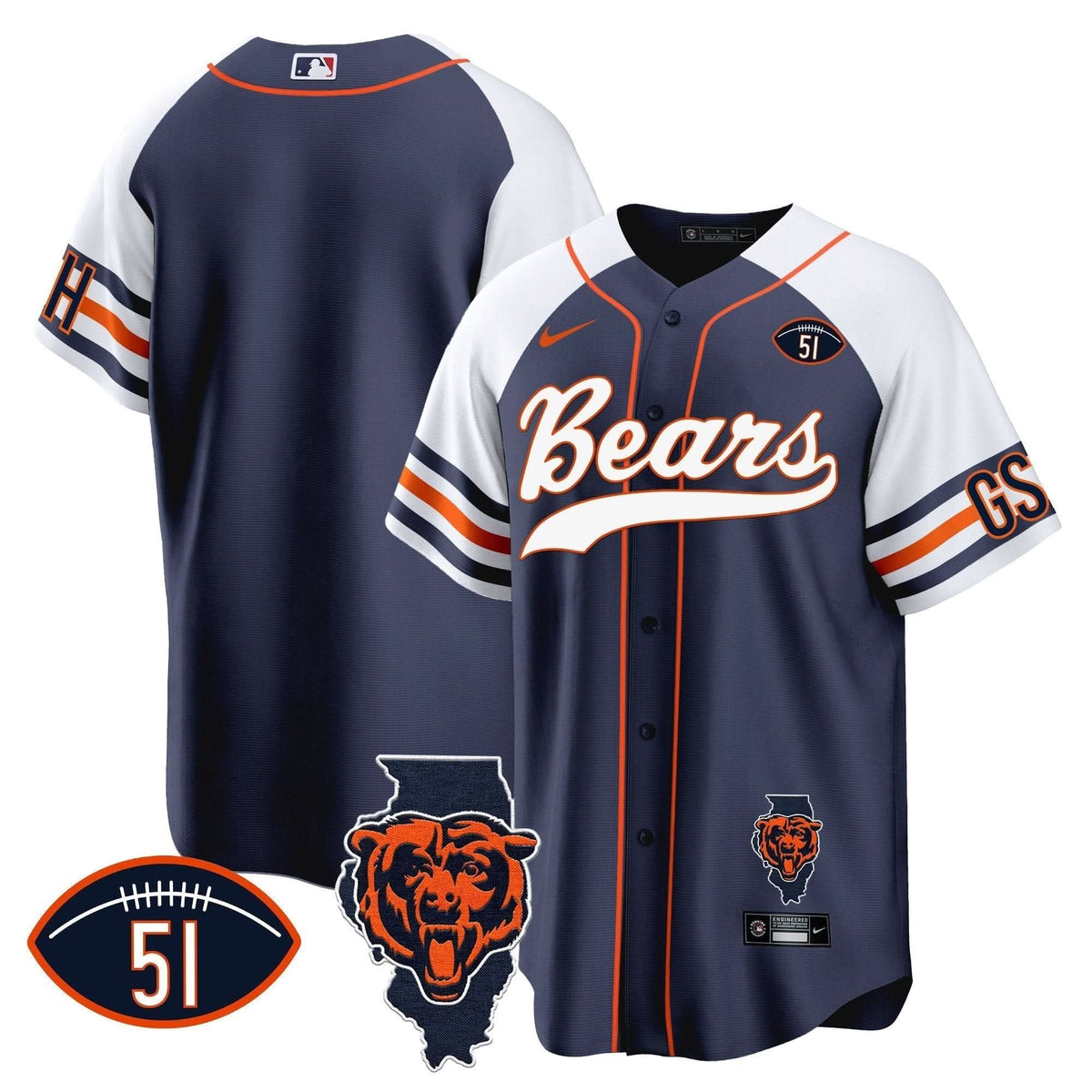 Bears Illinois Patch Baseball Jersey - All Stitched - image 7