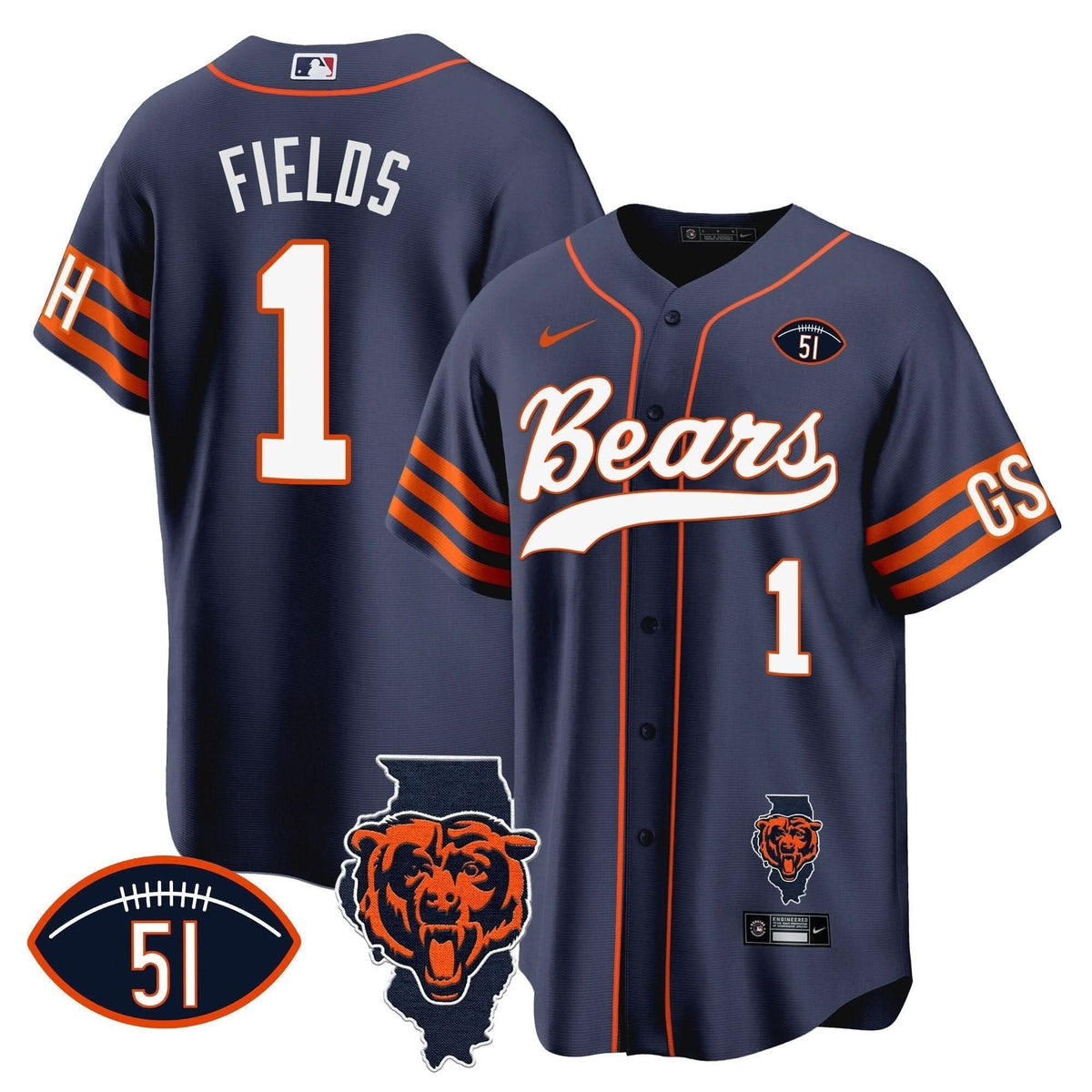 Bears Illinois Patch Baseball Jersey - All Stitched - image 8