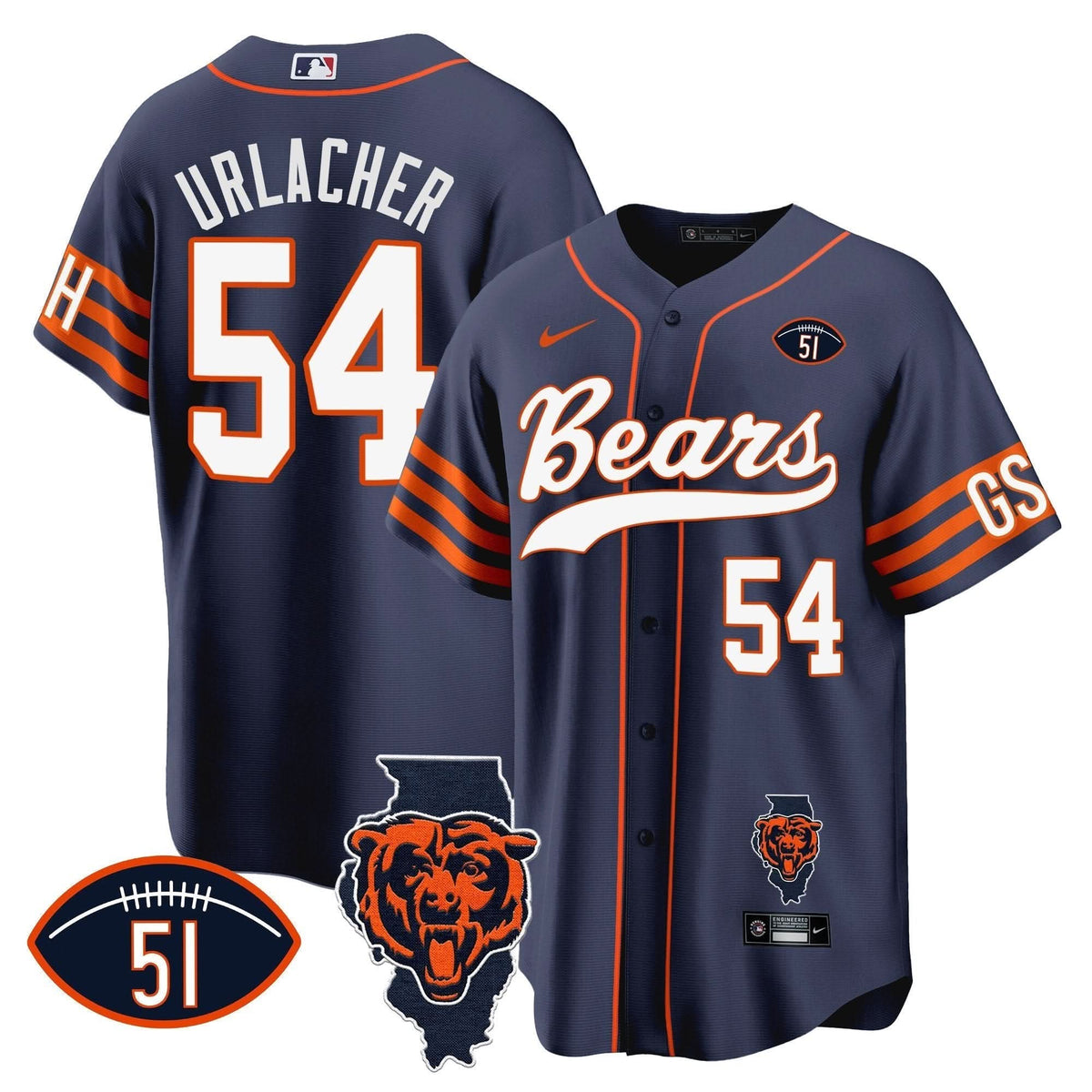 Bears Illinois Patch Baseball Jersey - All Stitched - image 9