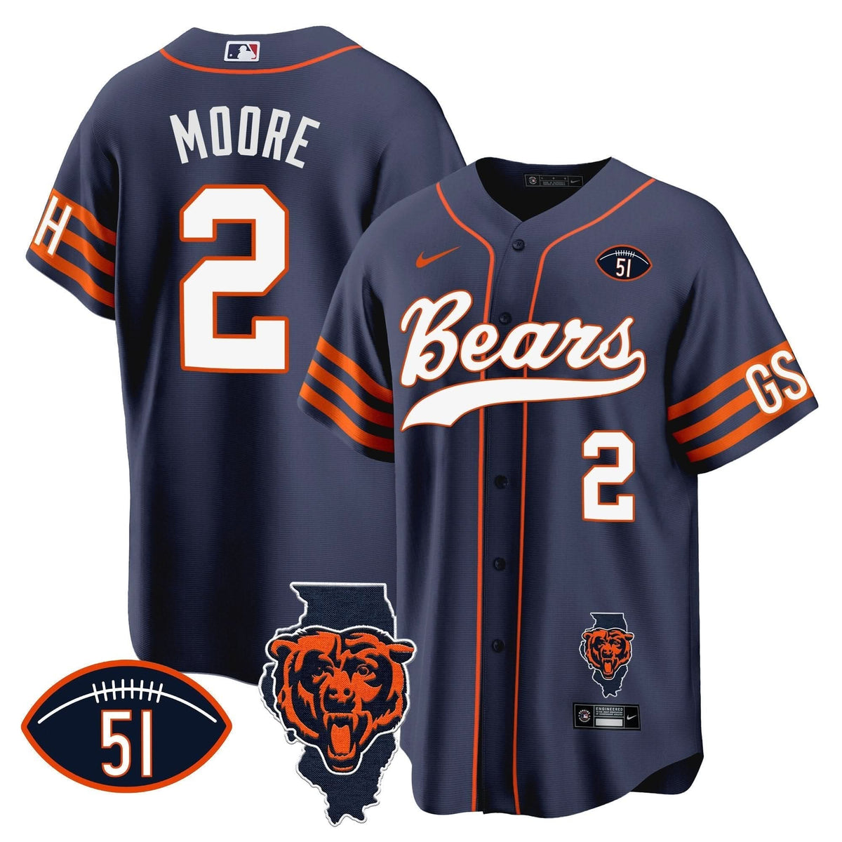 Bears Illinois Patch Baseball Jersey - All Stitched - image 10